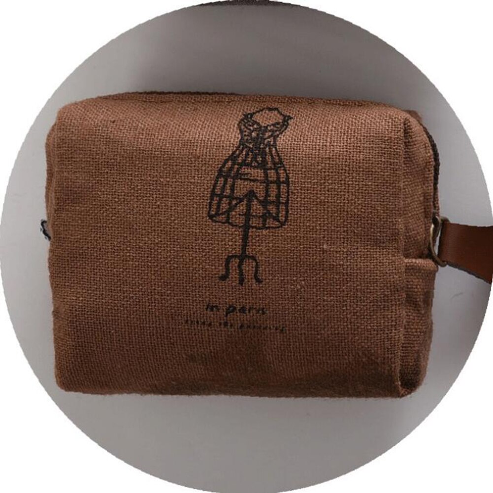 Retro klassisk lærred mønt taske pung til kvinder pige lynlås tegnebog lille mønt pung taske holder mini nul pung: Brun