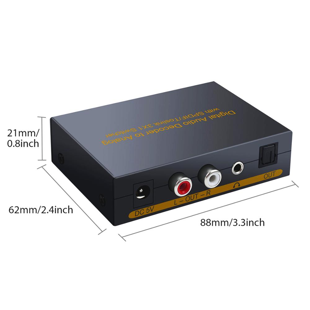 SPDIF – décodeur Audio numérique 3 ports vers analogique, commutateur 3 × 1, 5.1 canaux SPDIF 2xRCA, jack 3.5mm, casque