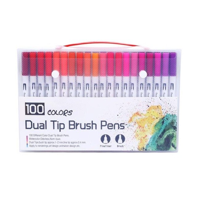 120 Kleuren Box Art Markers Fine Liner Dual Tip Borstel Pennen Set Tekening Schilderij Aquarel Pen Schoolbenodigdheden: 100 Colors White