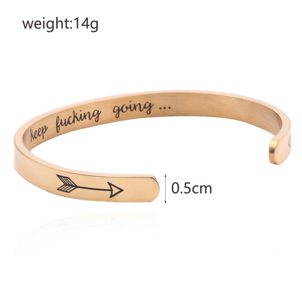 1PC Open Cuff Arrow Stainless Steel Engraved Bracelets For Man Women Inspirational Bangles Jewelry