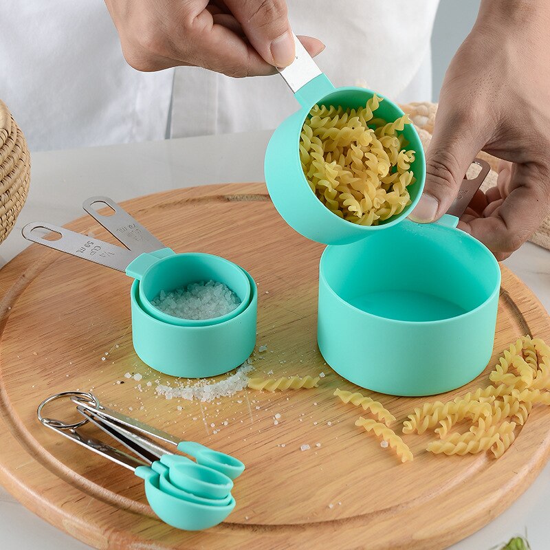 Taza medidora para hornear, cuchara medidora con mango de acero inoxidable de 8 piezas con taza medidora graduada, taza medidora de gramos