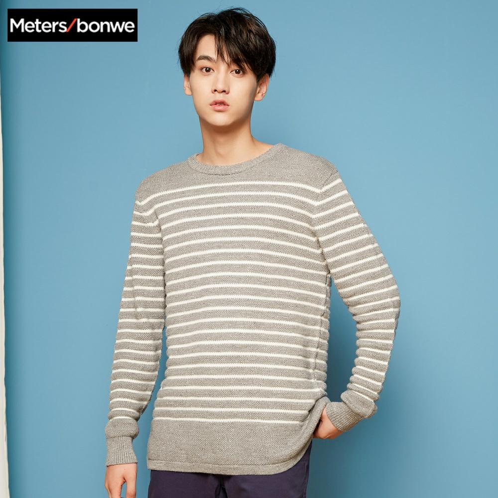 METERSBONWE Winter Men Sweaters Round Neck Striped Sweater