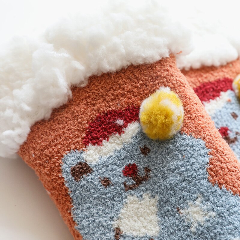 Kids Anti Slip Cashmere Christmas Socks Toddler Child Boys Girl Baby Winter Thick Warm Cartoon Animal Parent-child Thermal Sock