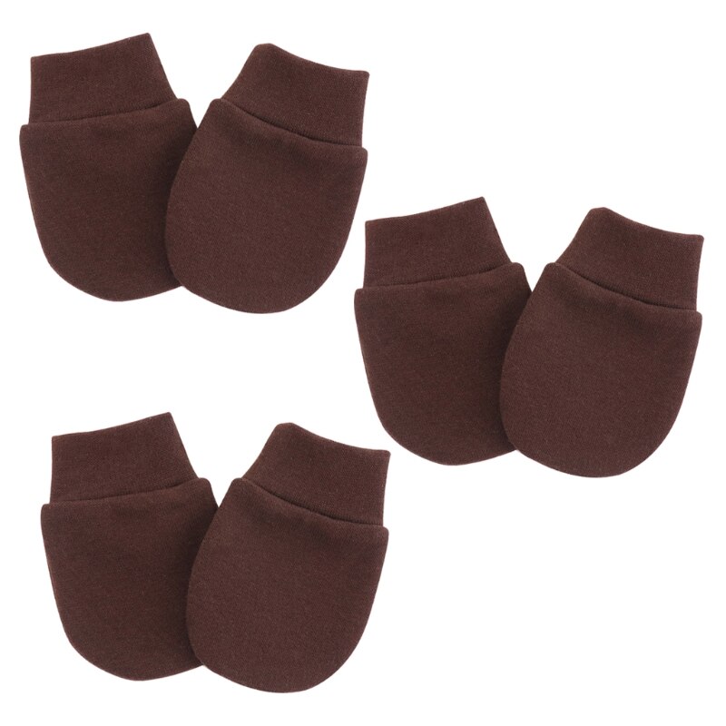 3 Pair/set Baby Cotton Mitten Newborn Anti-eat Hand Anti-Grab Face Protect Glove Baby Mitten: coffee