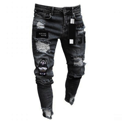 Männer Denim Zerrissenen See Jeans Dünne Patchwork Jeans Hüfte hüpfen Dünne Bleistift Jeans Für Männer kleidung strecken Dünne Jeans männer: 2 / L