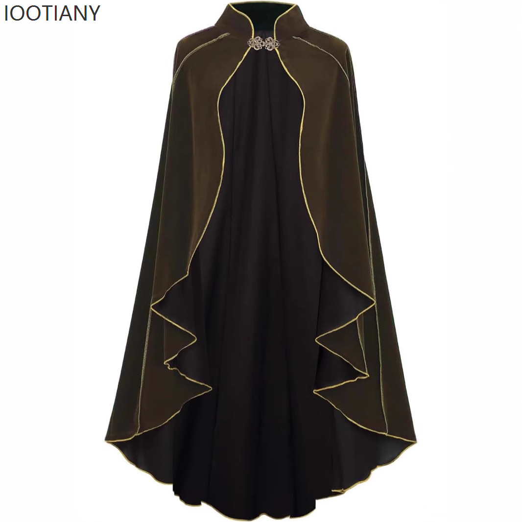 Luxury Queen Cloak Medieval Retro Gold Edge Victorian Noble Gothic Stage Performance Cloak Costume Halloween Vampire Cape