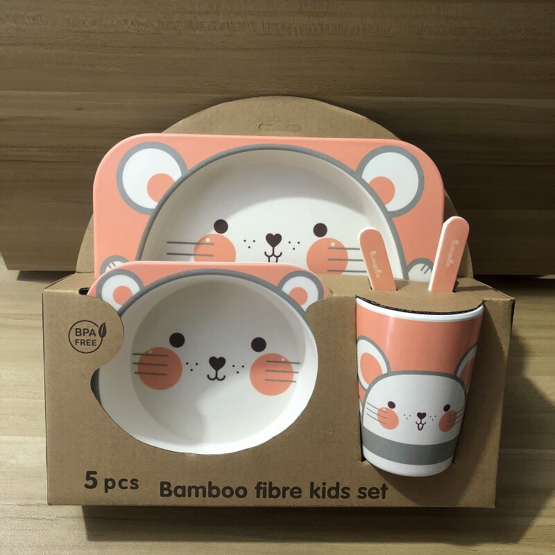 Bamboo Fiber Children&#39;s Tableware Set Baby Cartoon Rice Bowl Fork Spoon Children&#39;s Meal Partitioned Baby Dinner Plate: 9