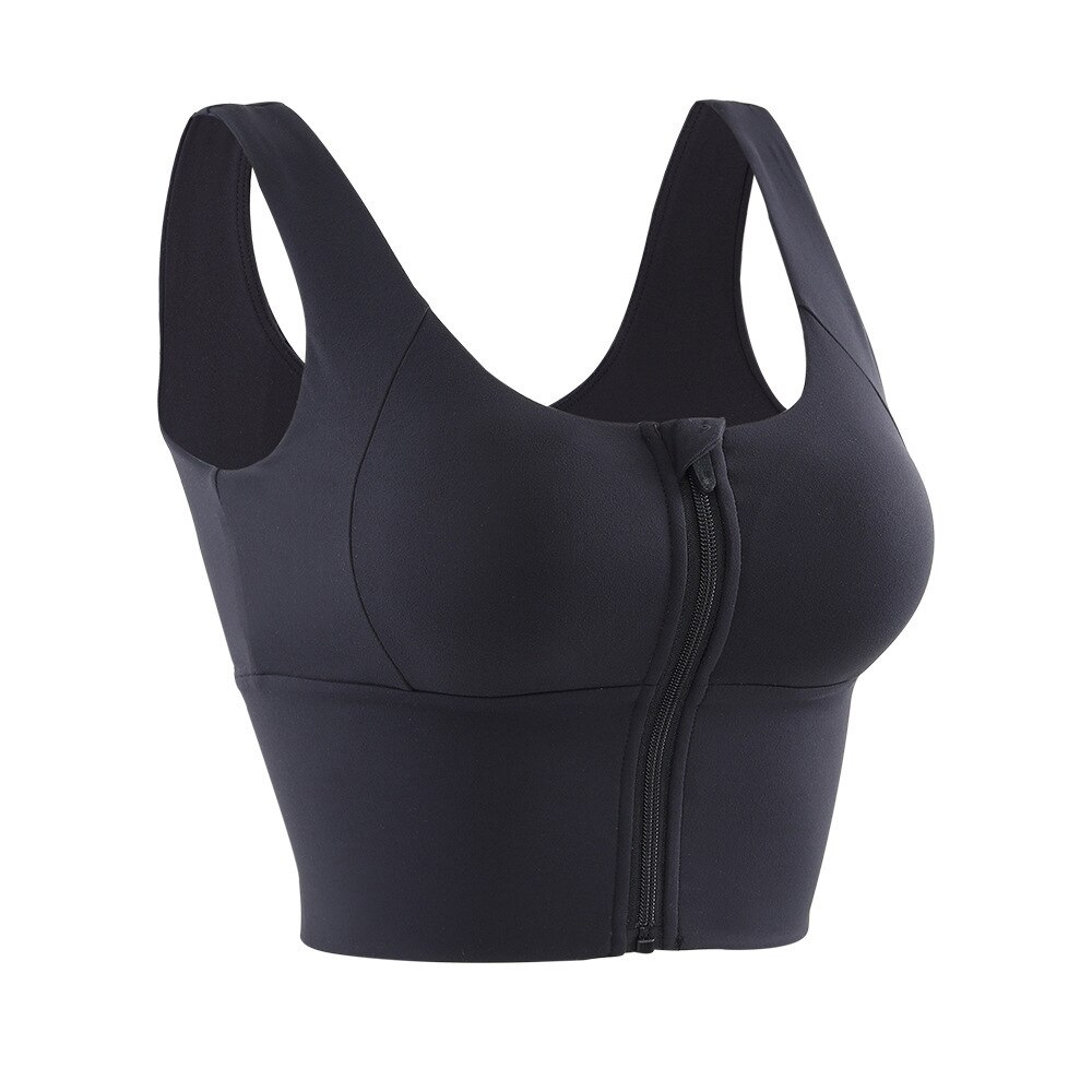 Sujetador deportivo Mujer de alto impacto Yoga Top con cremallera Sujetador deportivo para correr Fitness deportes sujetador Sujetador Push Up para mujer ropa deportiva femenina de: Black / S