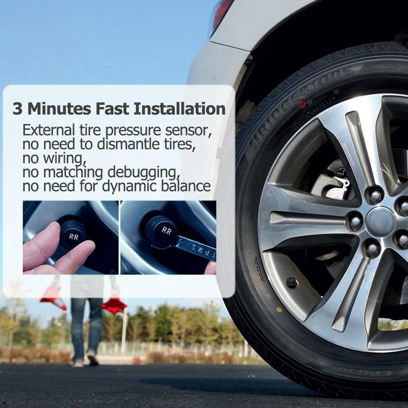 Sol trådlösa tpms bildäck temperaturövervakningssystem lcd färg sn med 4 externa sensorer