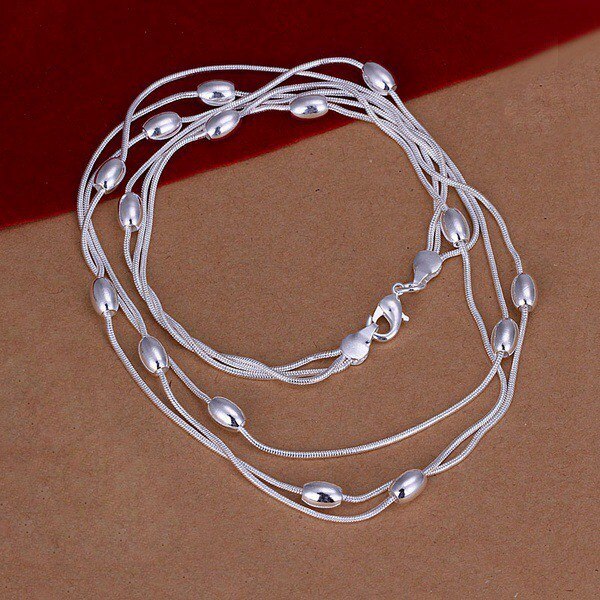 Charm set di gioielli con collana di bracciali in argento sterling 925 per donna ovale perline catena 18 pollici regalo di natale per feste di moda