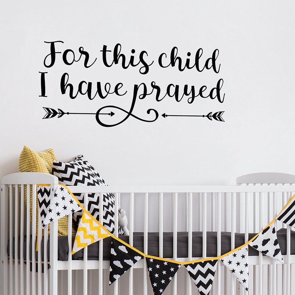 Christian Wall Decals Scripture Quote For this child I have prayed Samuel 1:27 Kids Room Decor Vinyl Wall Sticker: 27x58cm / white