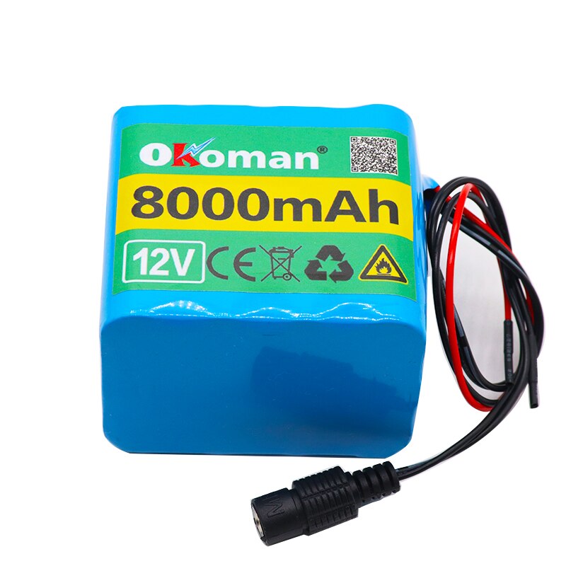 Okoman High Power battery pack 8Ah 18650 Rechargeable Lithium Ion battery pack capacity DC 12.6V 8000mAh CCTV Cam Monitor