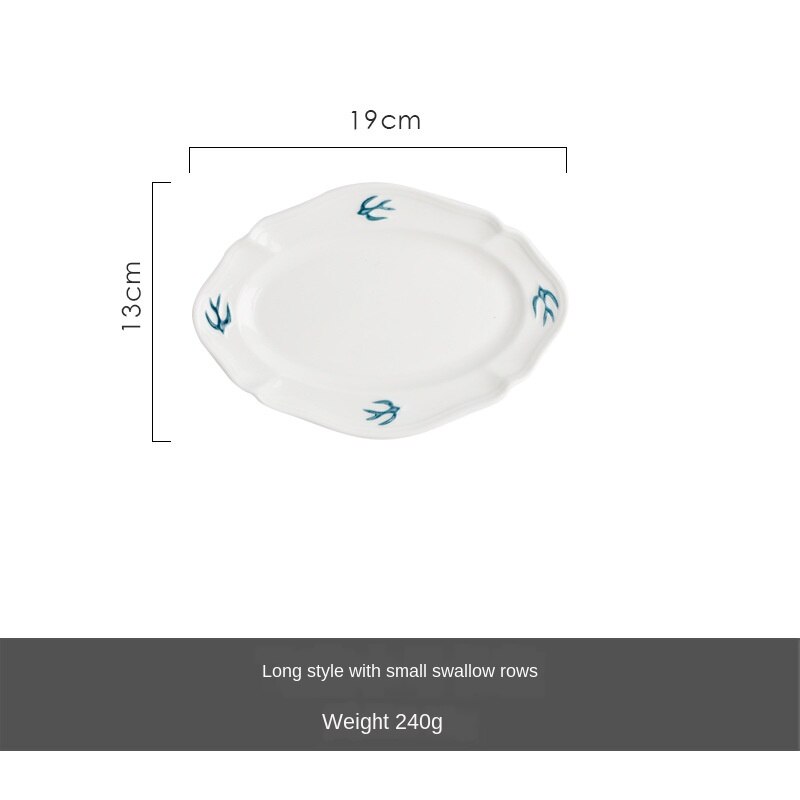 Plato de golondrina en relieve japonés para exportación, plato plano pequeño Simple para el hogar, Beige, Original: Small Ellipse