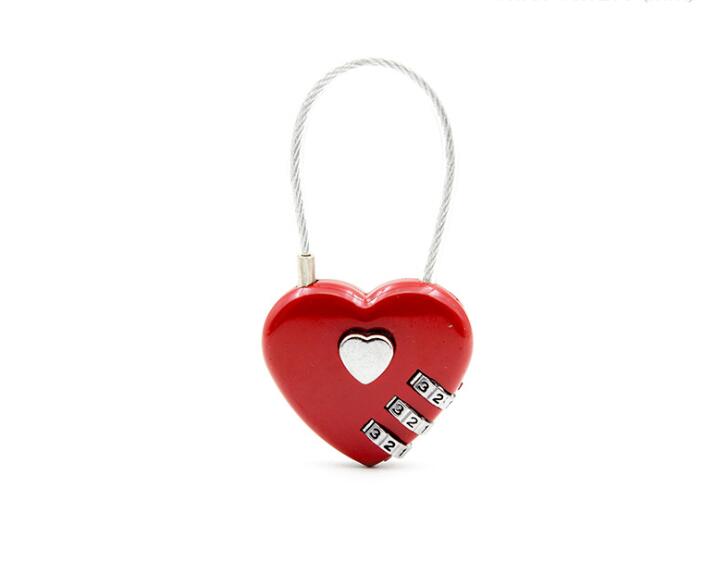 Zink legering wire reb adgangskode lås mini kærlighed hjerte form adgangskode hængelås rejse bagage pakke adgangskode lås: 1