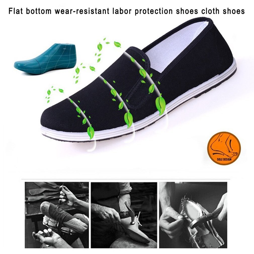 Enkele antislip zwarte stoffen schoenen met platte zool slijtvaste beschermende schoenen werkschoenen voor chauffeurs