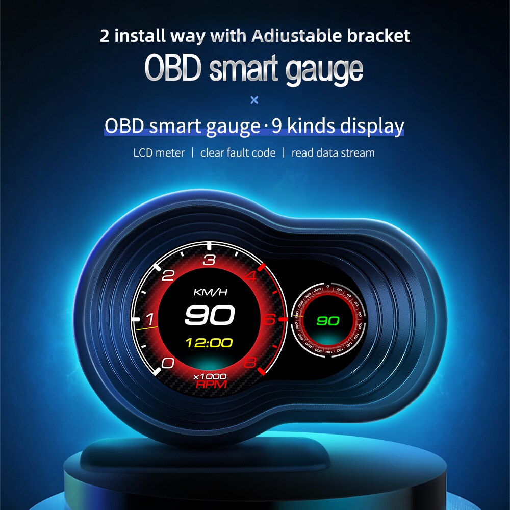 Car HUD OBD2 Auto on-board Computer Speed Monitoring with Acceleration Turbo Alarm Head Up Display Digital GuageWater&amp;Oiltemp