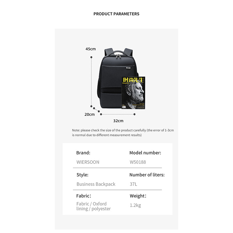 Wiersoon Large Capacity Men Backpacks 15.6 Inch Laptop Backpack USB Charging Bags School Business Travel Backpack