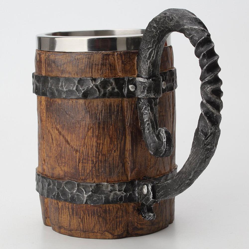 Viking-taza para beber Original de 650ML, barril de madera, resina de acero inoxidable, 3d, juego de copas, tazas de café