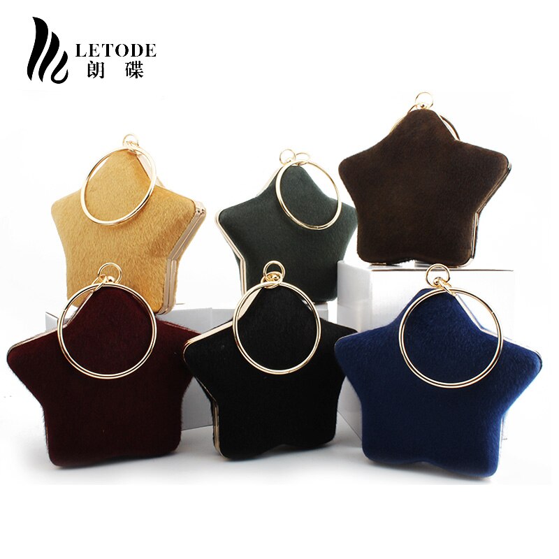 Mulheres 2019 Moda Saco de Noite Das Senhoras de Veludo Anel de Dedo Cutch Bolsa bolsa Bolsa de Ombro Cadeia de Sacos de Festa de Casamento da Forma da Estrela