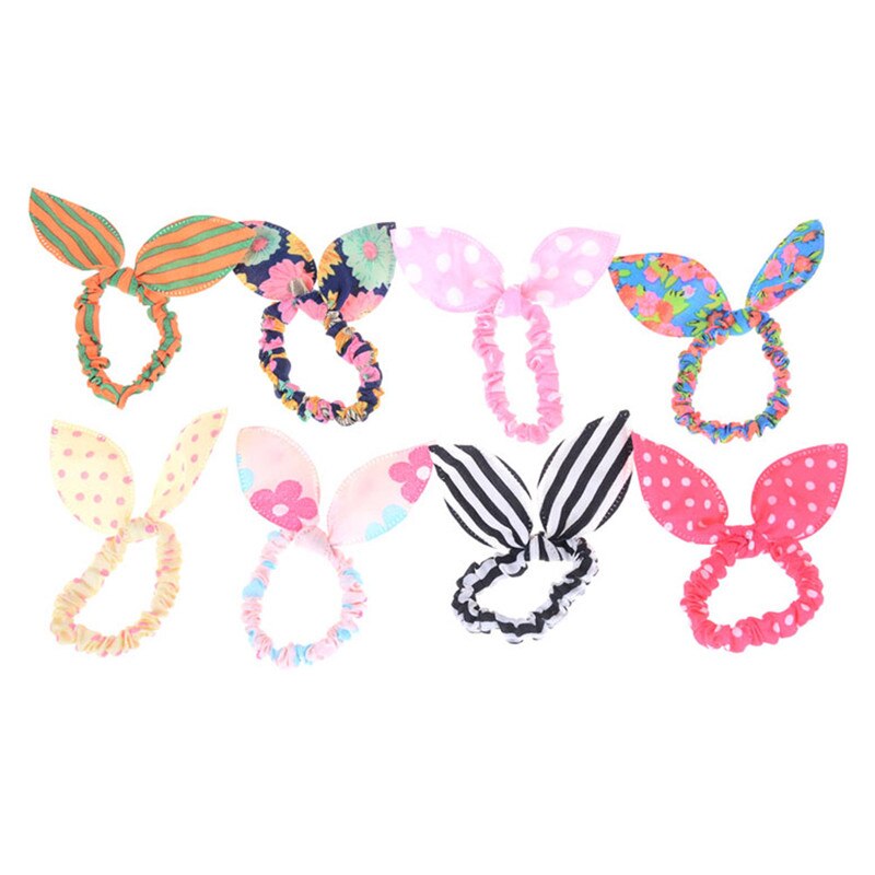 12 Stuks Kinderen Elastische Haarband Leuke Boog Konijn Oren Hoofdband Meisje Ring Chouchou Kinderen Paardenstaart Houder Haaraccessoires