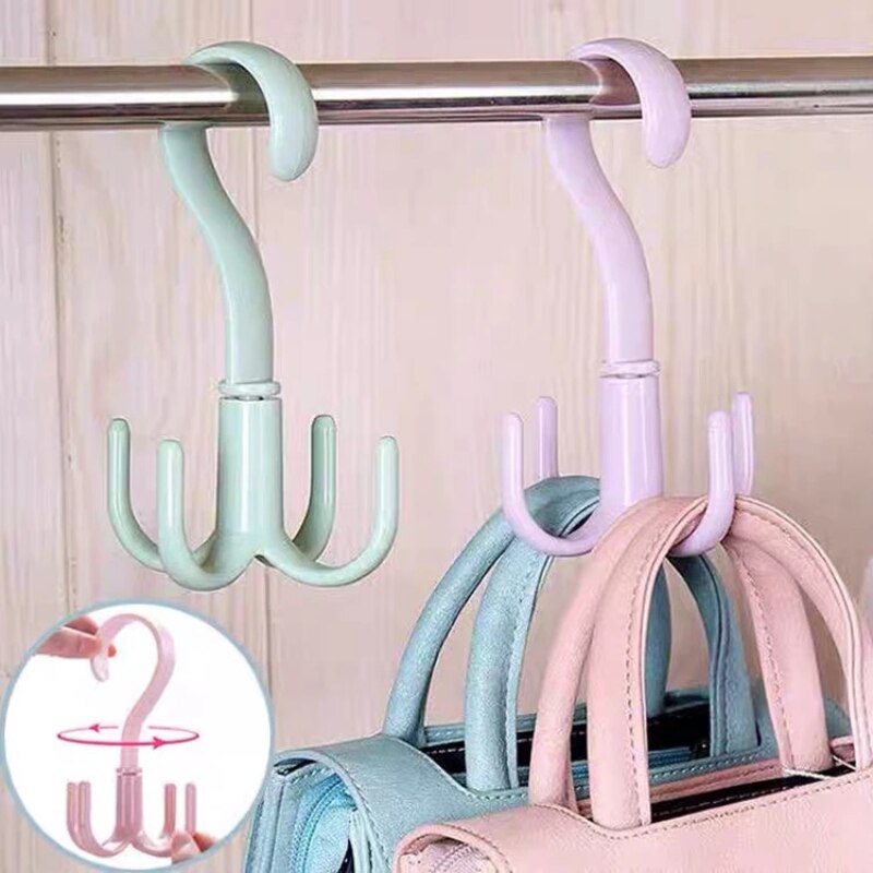 4pcs Hangers for Clothes Space Saving Bag Holder Wardrobes Handbag Rack 360 Degrees Rotating Hook Wall Hooks for Kitchen Bedroom