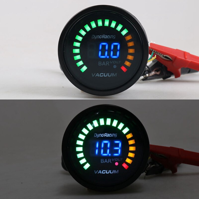 Dyno Racing 2 pouces 52mm 12V voiture LED numérique jauge à vide avec lentille de fumée de capteur