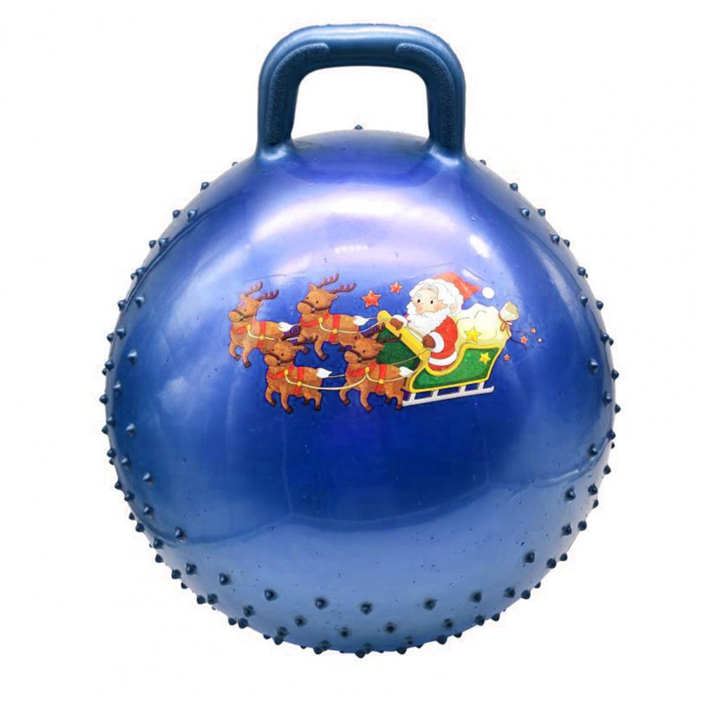 Christmas Theme Yoga Ball Lightweight Anti-slip PVC Handle Hopper Ball Anti-burst Inflatable PVC Hopper Ball: Blue