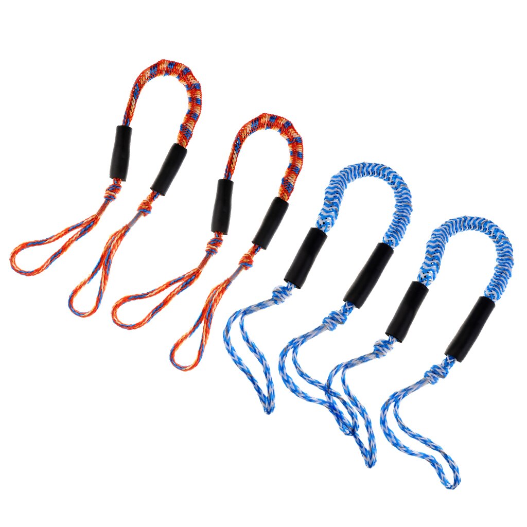 Pack of 4 - Soft Loops Tie-Down Straps - 3.5ft Polyester Webbing Bungee Cord for Marine Boat Dock - Orange/Blue +Blue/White