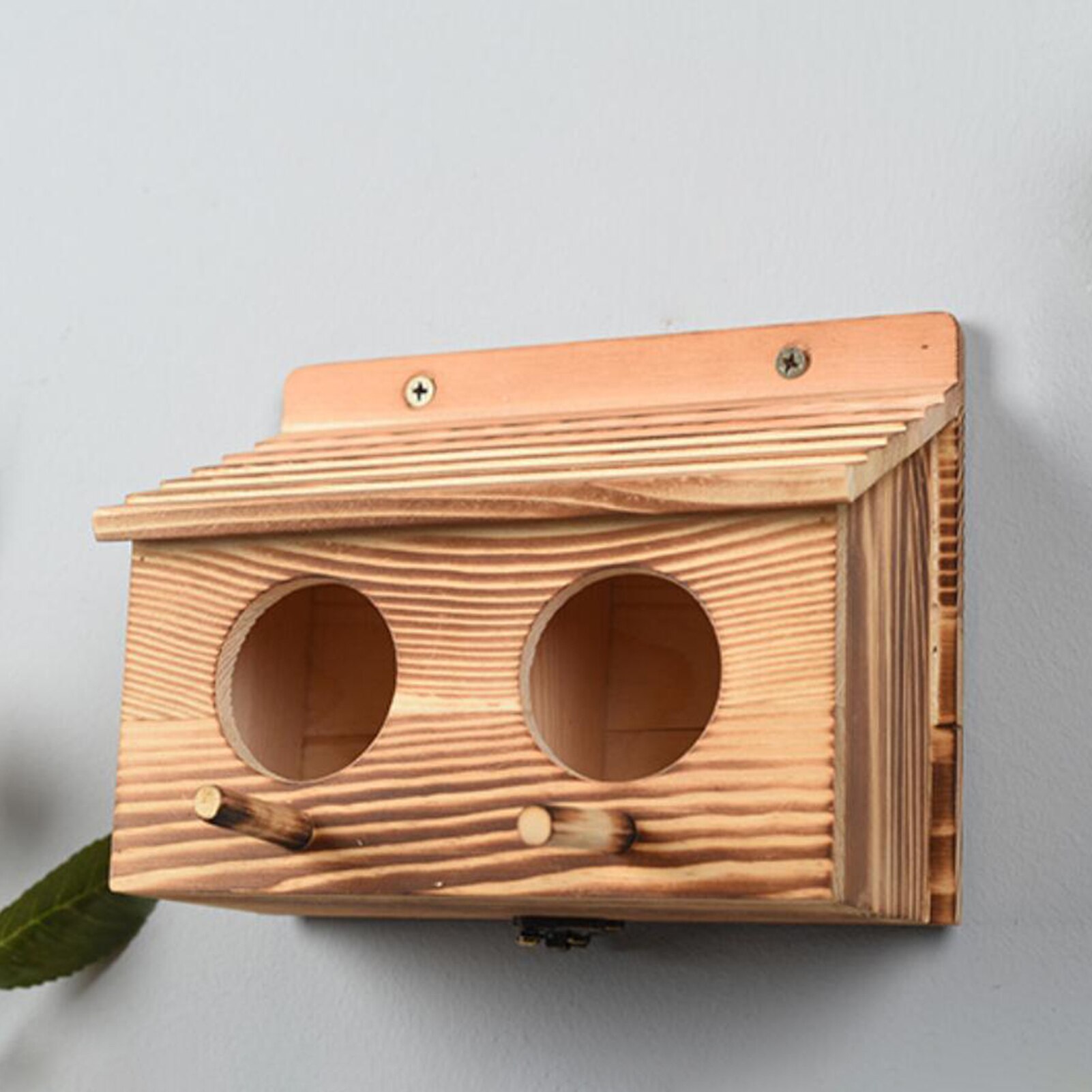 Solid Wood Bird House Double-room Wooden Nesting Cage Hut Outdoor Solid Wood Birdcage Bird Shelter