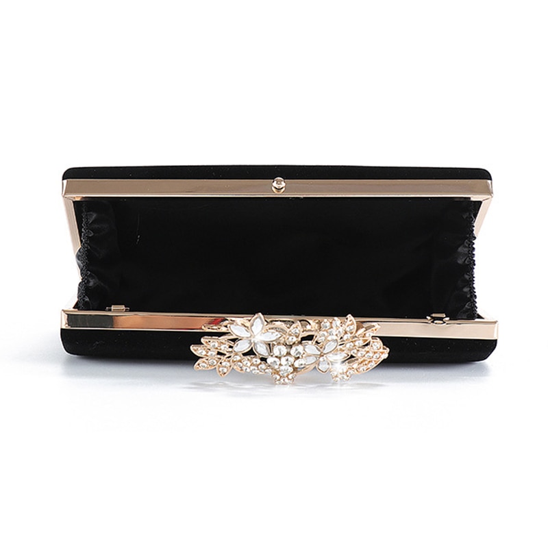 Pochette de soirée pour femmes sac de fête noir pochette sac à main exquis diamant fleur serrure sac de mariage velours sac à main sac à bandoulière ZD1281