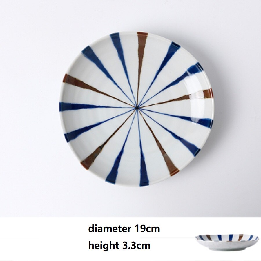 1 Pc Japanse Schotel Plaat Keramische Onderglazuur Retro Creatieve Lijnen Eenvoudige Exquise Huishouden Gemaakt In Japan: Diameter 19cm