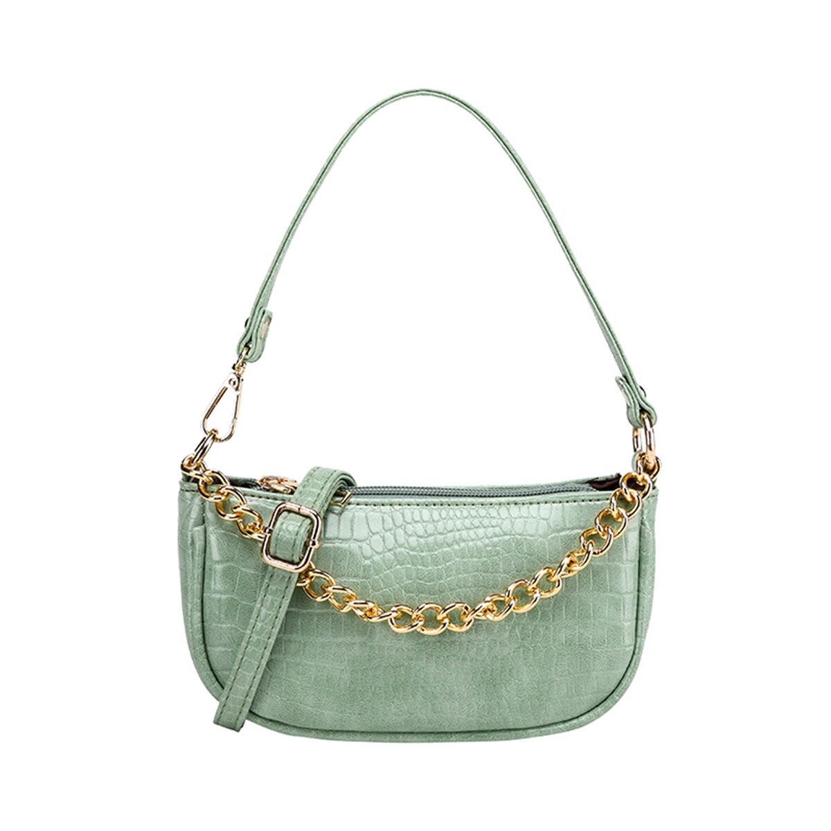Women's Mini Shoulder Bag Alligator Solid Outdoor PU Postman Bag Chain Handbag: Green
