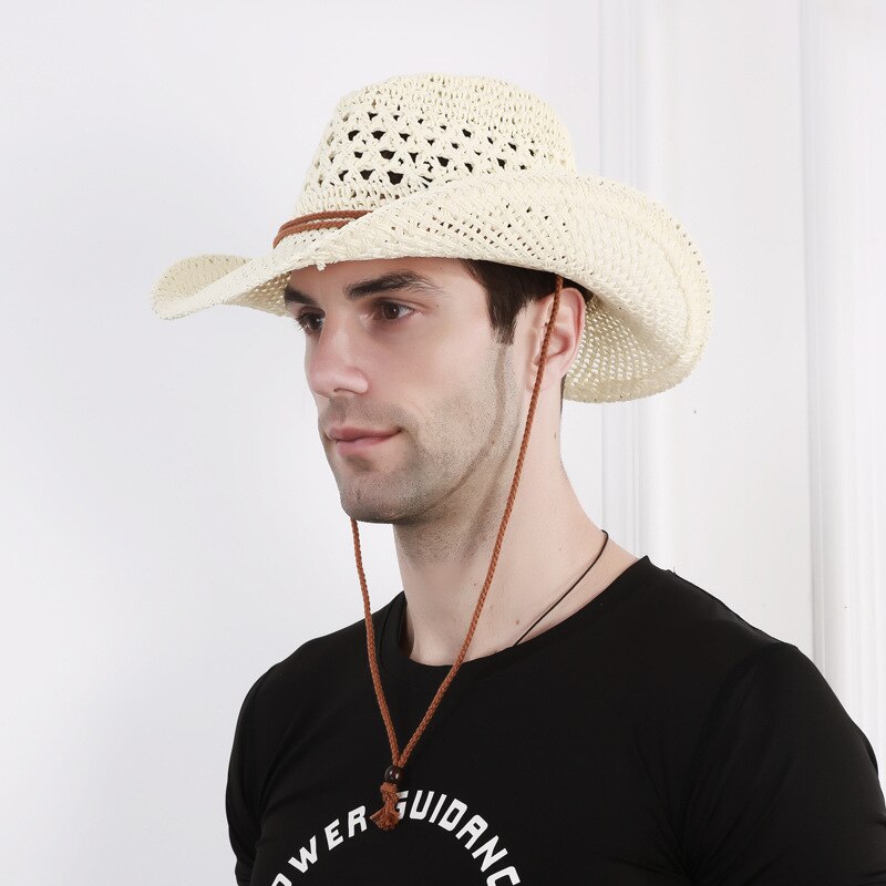 Western cowboyhat til mænd kvinder sommerhatte fiskehat udendørs vævet hat herrehatte kaskethat: 02