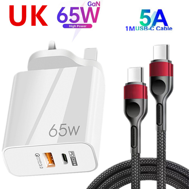 65W Gan Charger Dual Poorten Qc 3.0 Pd 3.0 Quick Charge Snel Opladen Voor Iphone 12 Pro Samsung Type C Pd Usb Mobiele Telefoon Oplader: UK Charger cable
