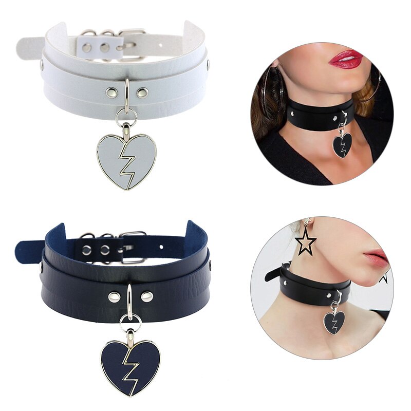 Neue Punk Pu Leder Halsband Halskette Kragen Einstellbar Harajuku Herz Anhänger Club Party Frauen Schmuck Zubehör