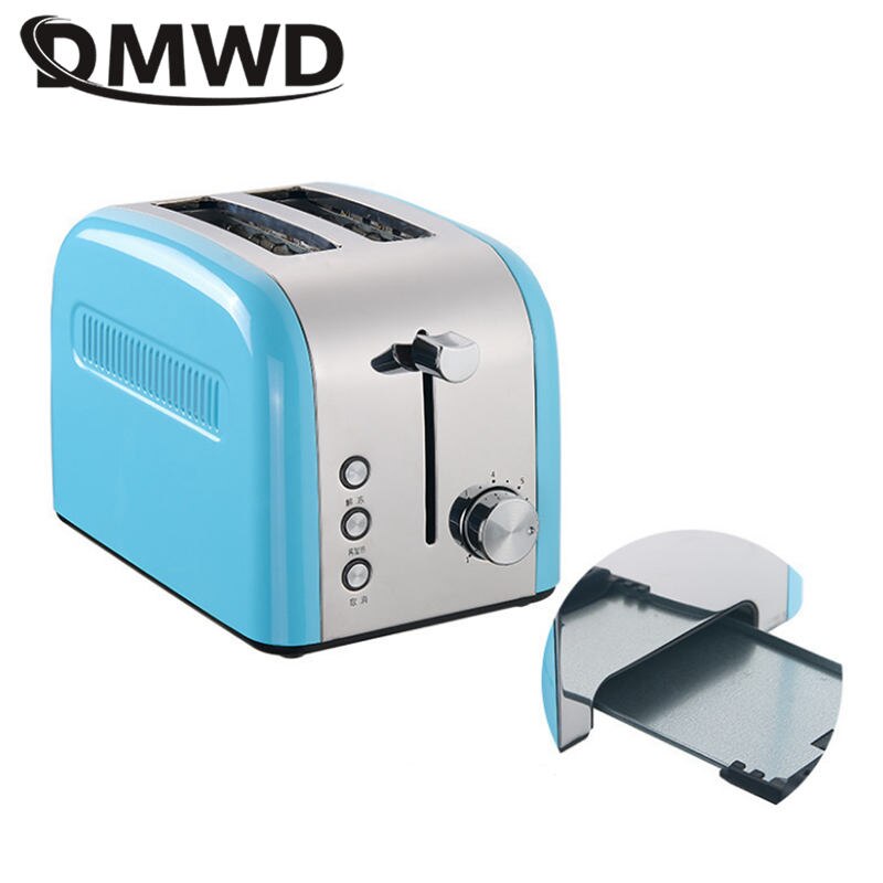 DMWD Multifunctional Electric Toaster 2 slice Automatic Bread Baking machine Stailess steel Toast Sandwich oven with crumb trays