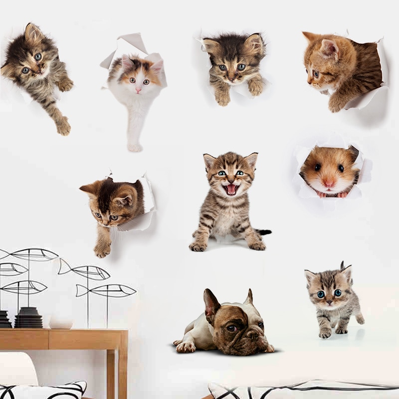 DIY 3D Cute Cat Dog Animal Toilet Stickers Waterproof Removable Car Animal Wall Poster Home Bathroom Decor Toilet Sticker