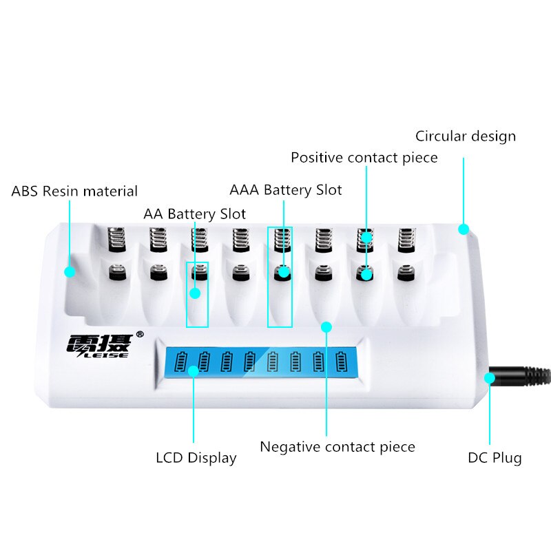 Leise C818 Battery Charger - AA AAA NiMH - 1800-2200mA Output - Intelligent Fast Charging - Global DC 12-18V Input