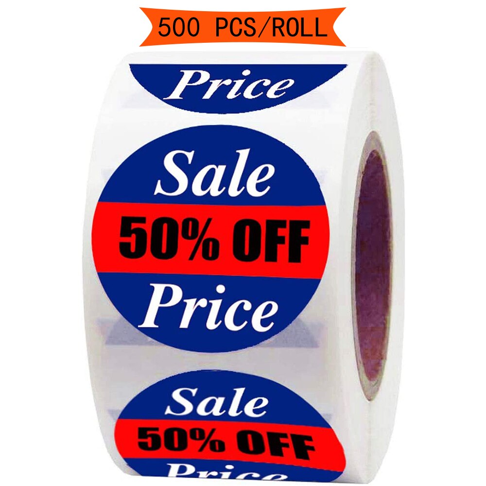 500 Pcs/Roll Round Red 50 Discount Price Labels Sticker Self Adhesive For Retail Store Clearance