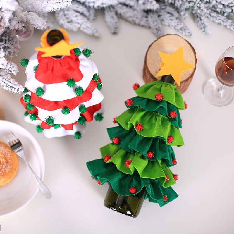 Christmas Tree Wine Bottle Cap Cover Set Christmas Party Table Decoration