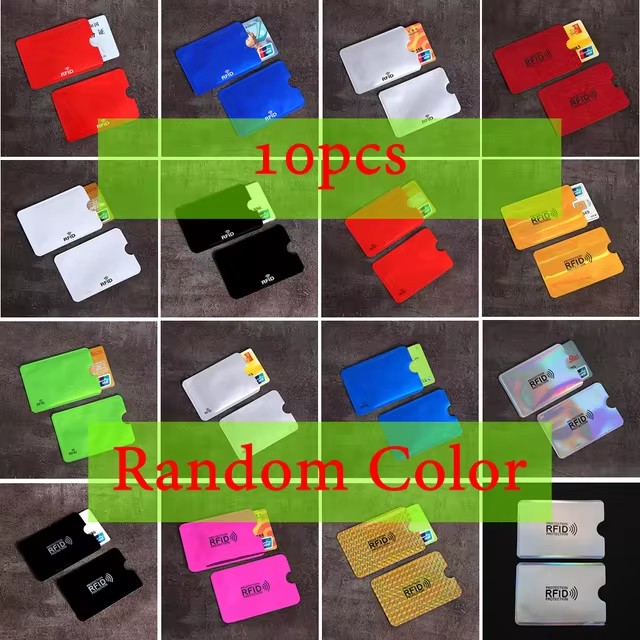 Fundas protectoras para tarjetas bancarias de crédito con bloqueo RFID de Color, tarjetero antiescaneo de papel de aluminio, funda para guardar tarjetas de Control de acceso, 10 Uds.: Morado