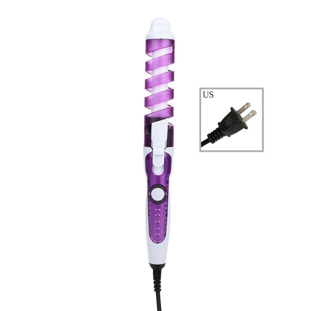 Electric ABS Spiral Curling Tool Electric Hair Curlers Automatic Curling Wand Hair Styling Machine Curling Tool: US PURPLE