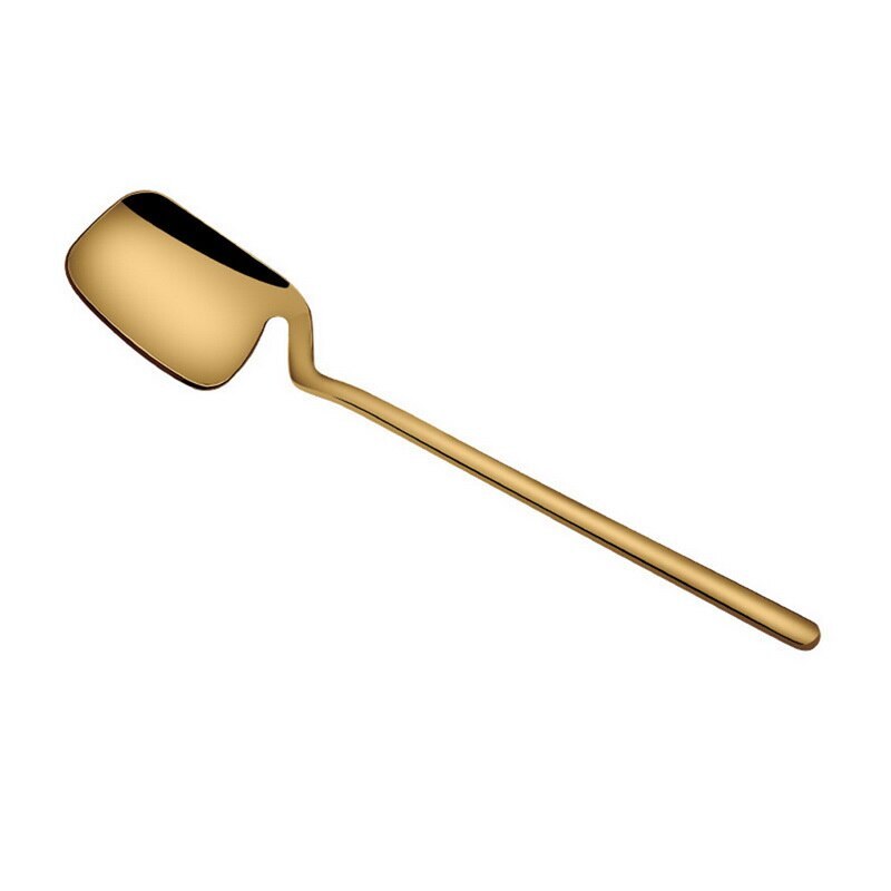 Stainless Steel Spoon Long Handle Ice Cream Scoop Tea Coffee Mixing Spoon Dessert Fruit Fork Home Kitchen Decorative: Spoon (gold)