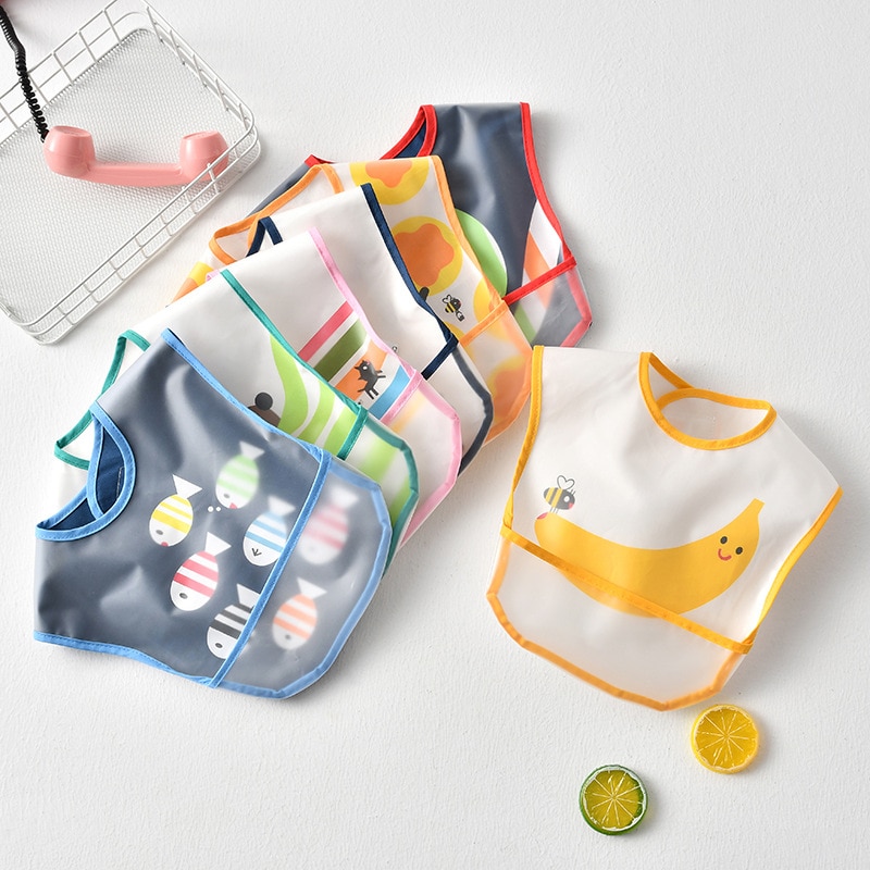 Baby Bibs Cotton EVA Waterproof Lunch Feeding Bibs Baby Cartoon Feeding Burp Cloths Children Baby Apron Babador Bandana