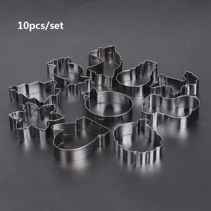 4/8/10/24Pcs Rvs Mini Cookie Cutter Set Biscuit Cookie Mold Kerst Gebak Snijders slicers Decoratie Bakken Tools: 10pcs