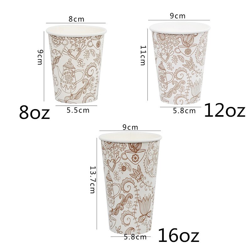 50 Stuks Creatieve Bloem Wegwerp Koffie Cup 8 Oz/14 Oz/16 Oz Afternoon Tea Papier cup Takeaway Verpakking Met Deksel