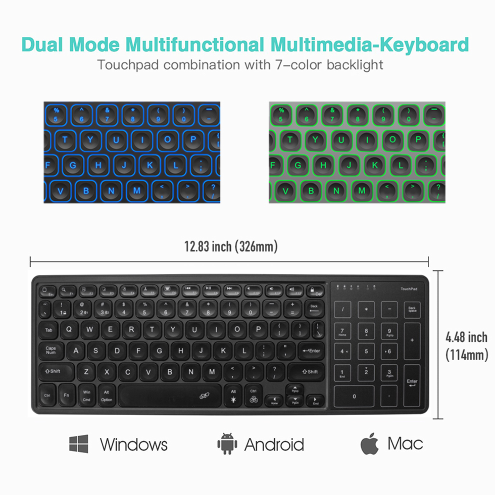 Backlight Bluetooth Draadloos Toetsenbord Met Touchpad Ergonomisch Toetsenbord Voor Android Windows Desktop Pc Tv Box 78 Toetsen