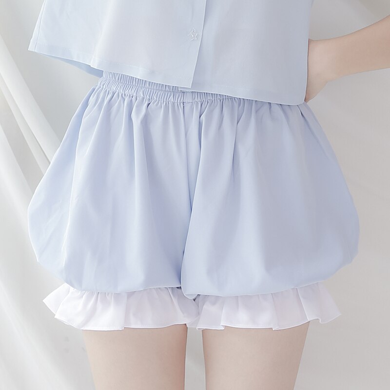 Girls Sweet Cute Black/White Cotton Safety Short Pants Lolita Bloomers Summer Pumpkin Shorts: Sky Blue