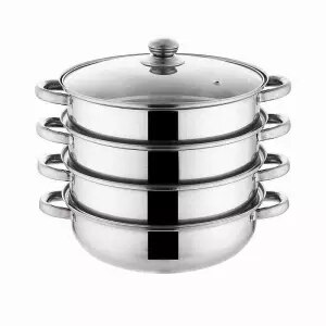 Vaporera de acero inoxidable para sopa, olla al vapor gruesa, engrosamiento doble, jaula grande, cajón de vapor, olla de sopa Binaural para el hogar: 28cm 4 layers
