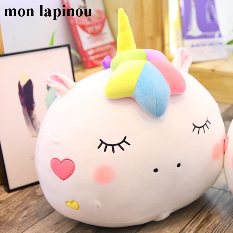 Licorne en peluche oreiller avec couverture 2 en 1 coussin rond forme licorne jouet oreiller multifonction enfants jouets pour petite amie: white eyes closed